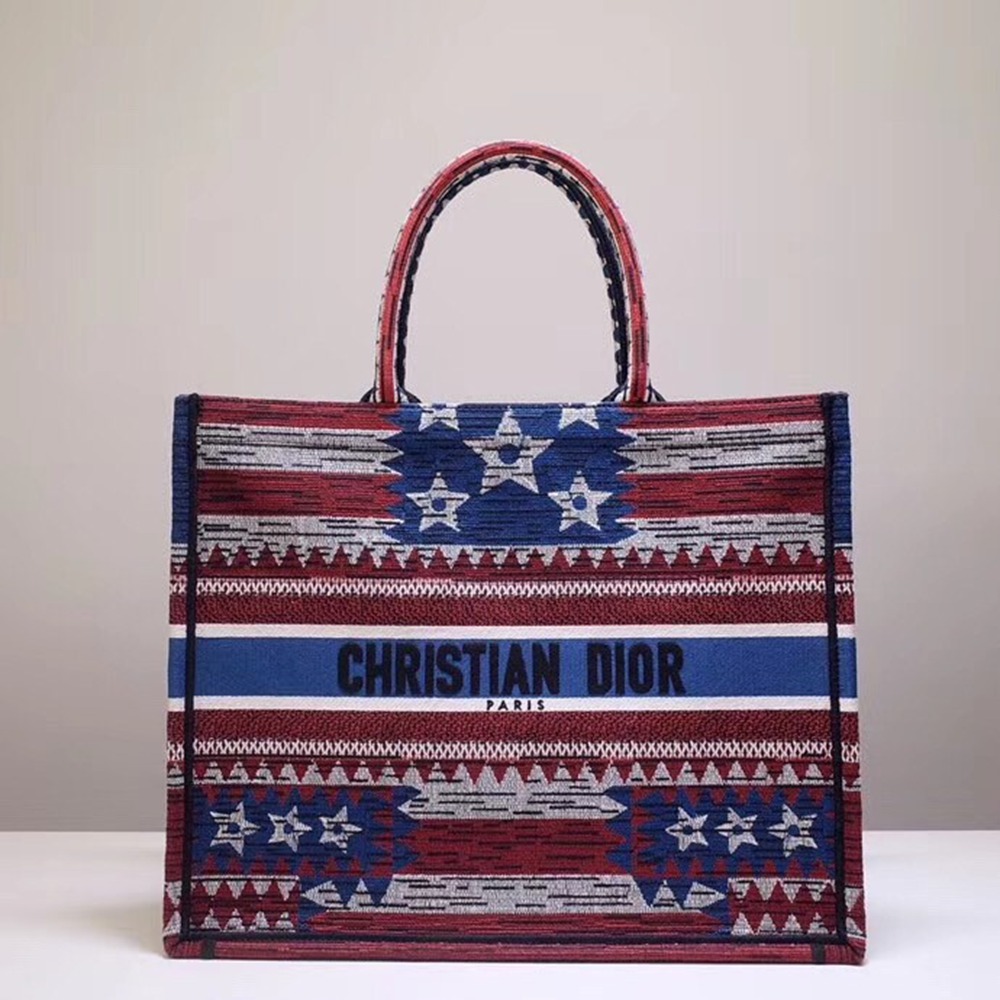 Dior Book Tote Bag In American Flag Embroidered Canvas TDBS2819