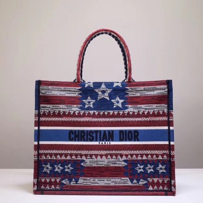 Dior Book Tote Bag In American Flag Embroidered Canvas TDBS2819