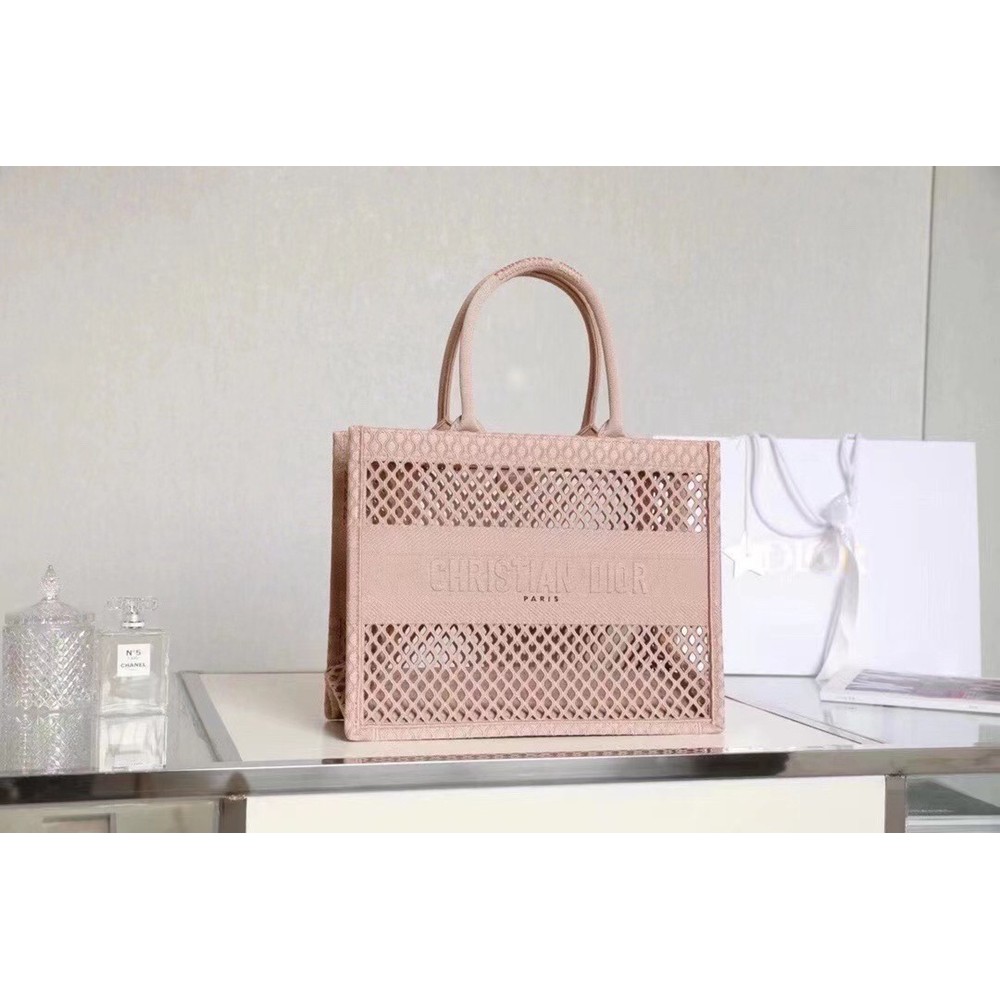 Dior Book Tote Bag In Beige Mesh Embroidery TDBS2820