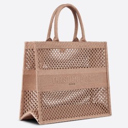 Dior Book Tote Bag In Beige Mesh Embroidery TDBS2820