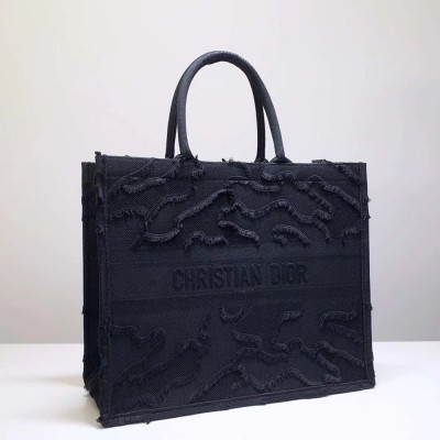 Dior Book Tote Bag In Black Camouflage Embroidered Canvas TDBS2822