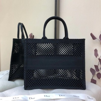 Dior Book Tote Bag In Black Mesh Embroidery TDBS2823