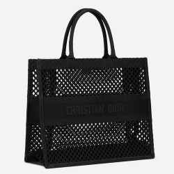 Dior Book Tote Bag In Black Mesh Embroidery TDBS2823