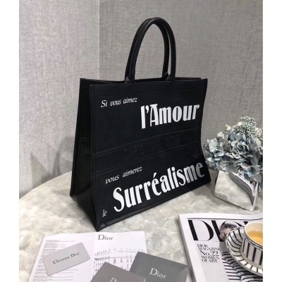 Dior Book Tote Bag In Black Surrealism Printed Calfskin TDBS2826