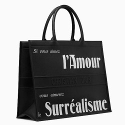 Dior Book Tote Bag In Black Surrealism Printed Calfskin TDBS2826