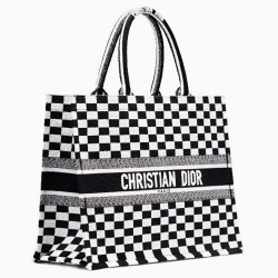 Dior Book Tote Bag In Black/White Checkered Canvas  TDBS2827