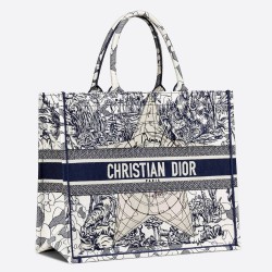 Dior Book Tote Bag In Blue Around The World Embroidered Canvas TDBS2828