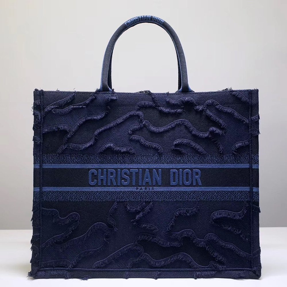 Dior Book Tote Bag In Blue Camouflage Embroidered Canvas TDBS2829