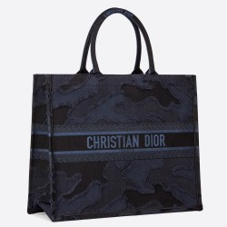 Dior Book Tote Bag In Blue Camouflage Embroidered Canvas TDBS2829