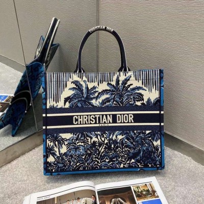 Dior Book Tote Bag In Blue Dior Palms Embroidery TDBS2831