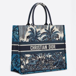 Dior Book Tote Bag In Blue Dior Palms Embroidery TDBS2831