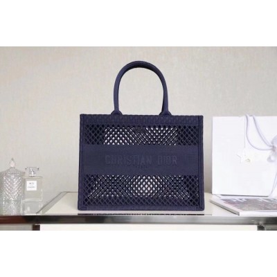 Dior Book Tote Bag In Blue Mesh Embroidery TDBS2833