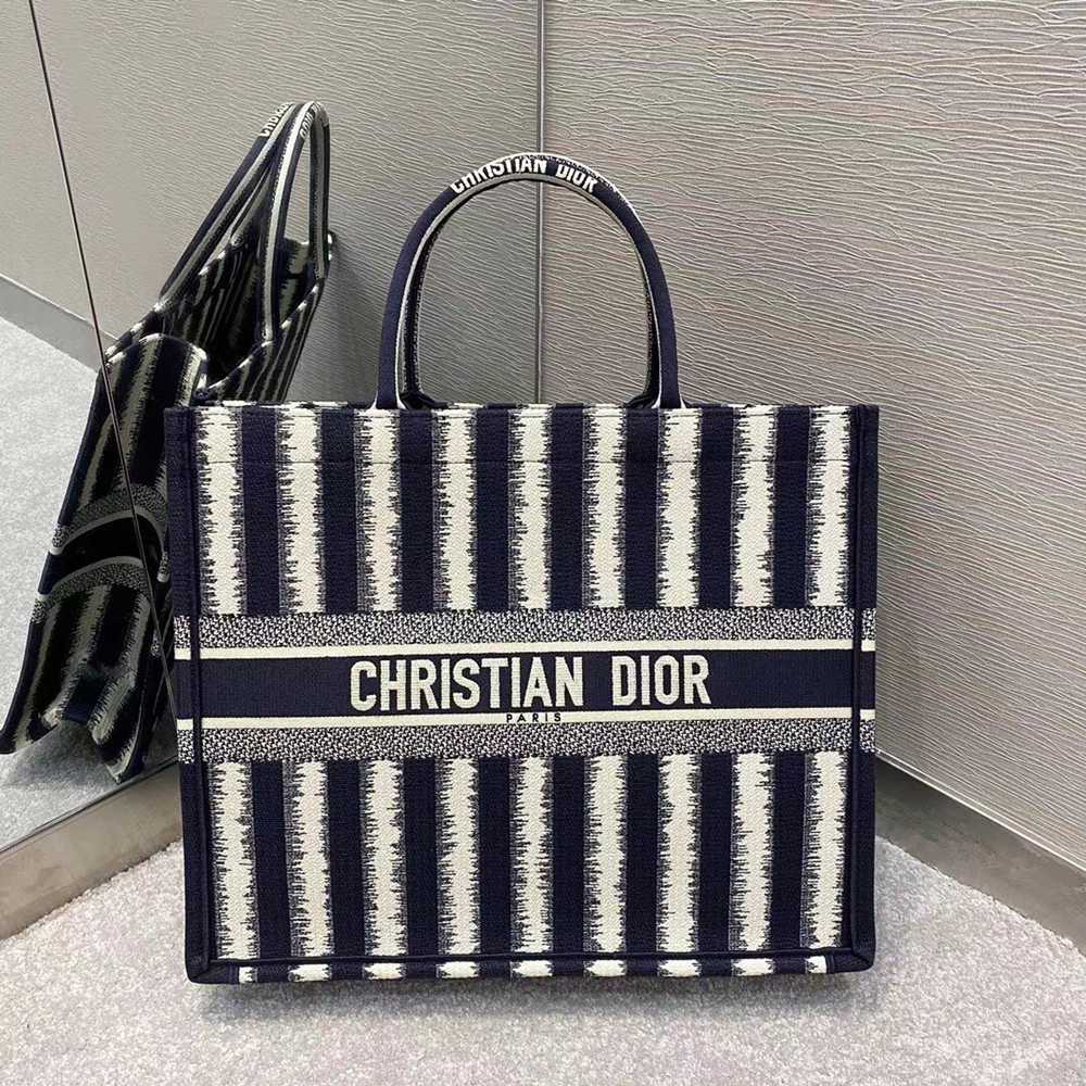 Dior Book Tote Bag In Blue Stripes Embroidery TDBS2836