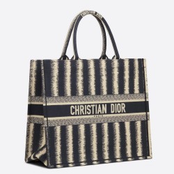 Dior Book Tote Bag In Blue Stripes Embroidery TDBS2836