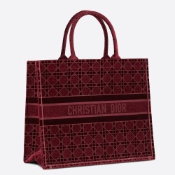 Dior Book Tote Bag In Bordeaux Cannage Embroidered Velvet TDBS2838