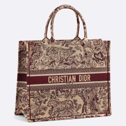 Dior Book Tote Bag In Burgundy Toile De Jouy Canvas TDBS2840