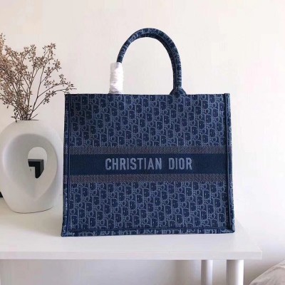 Dior Book Tote Bag In Denim Blue Oblique Canvas TDBS2841