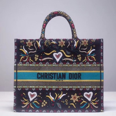 Dior Book Tote Bag In Flowers And Hearts Canvas TDBS2844