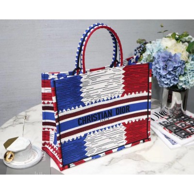 Dior Book Tote Bag In French Flag Embroidered Canvas TDBS2845