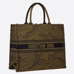 Dior Book Tote Bag In Green Camouflage Embroidered Canvas TDBS2847