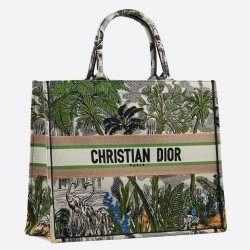 Dior Book Tote Bag In Green Toile De Jouy Tropicalia TDBS2849