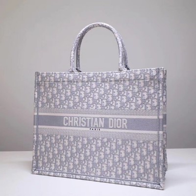 Dior Book Tote Bag In Grey Oblique Embroidery Canvas TDBS2851