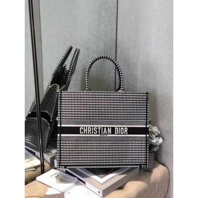 Dior Book Tote Bag In Houndstooth Embroidered Canvas TDBS2852