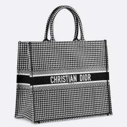 Dior Book Tote Bag In Houndstooth Embroidered Canvas TDBS2852