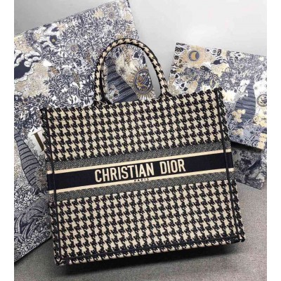 Dior Book Tote Bag In Houndstooth Embroidery Canvas TDBS2853