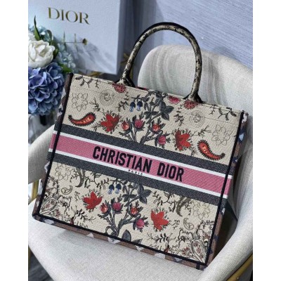 Dior Book Tote Bag In Multicolor Dior Flowers Embroidery TDBS2855