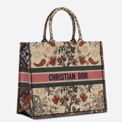 Dior Book Tote Bag In Multicolor Dior Flowers Embroidery TDBS2855