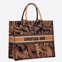 Dior Book Tote Bag In Orange Animals Embroidered Canvas TDBS2862