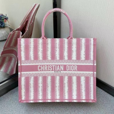 Dior Book Tote Bag In Pink D-Stripes Embroidery TDBS2863