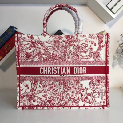 Dior Book Tote Bag In Red Hydrangea Flowers Canvas TDBS2865