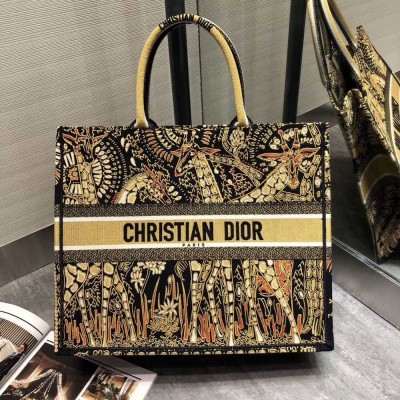 Dior Book Tote Bag In Yellow Animals Embroidered Canvas TDBS2869