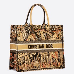 Dior Book Tote Bag In Yellow Animals Embroidered Canvas TDBS2869