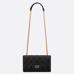 Dior Caro Belt Pouch with Chain In Black Calfskin TDBS25378