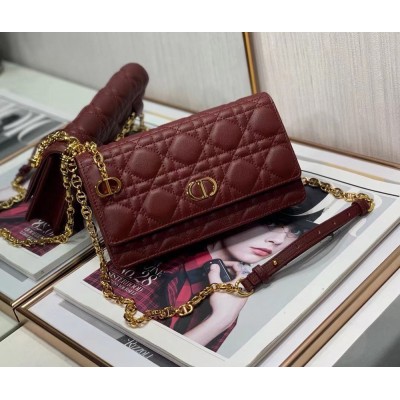 Dior Caro Belt Pouch with Chain In Bordeaux Calfskin TDBS25379