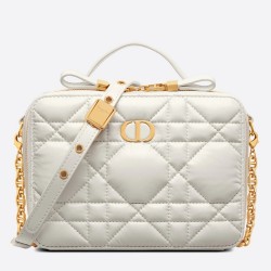 Dior Caro Box Bag with Chain in White Macrocannage Calfskin TDBS25014