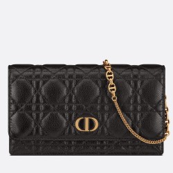 Dior Caro Chain Pouch In Black Cannage Calfskin TDBS25383