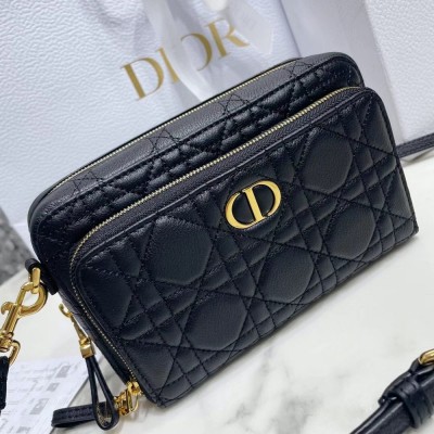 Dior Caro Double Pouch In Black Cannage Calfskin TDBS25385