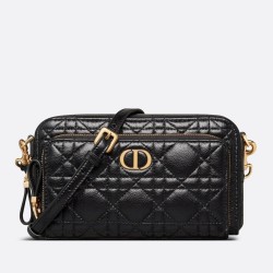 Dior Caro Double Pouch In Black Cannage Calfskin TDBS25385