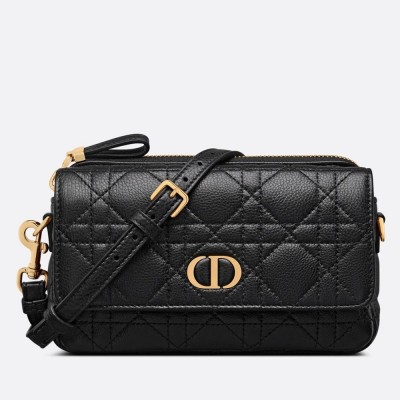 Dior Caro Pouch In Black Cannage Calfskin TDBS25386