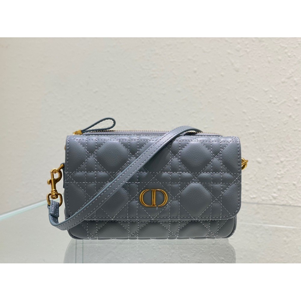 Dior Caro Pouch In Cloud Blue Cannage Calfskin TDBS25387