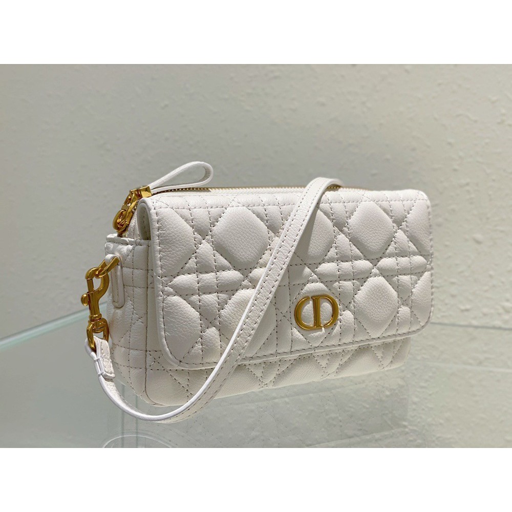 Dior Caro Pouch In White Cannage Calfskin TDBS25388