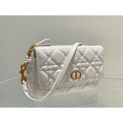 Dior Caro Pouch In White Cannage Calfskin TDBS25388