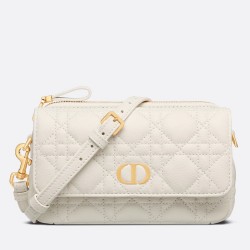 Dior Caro Pouch In White Cannage Calfskin TDBS25388