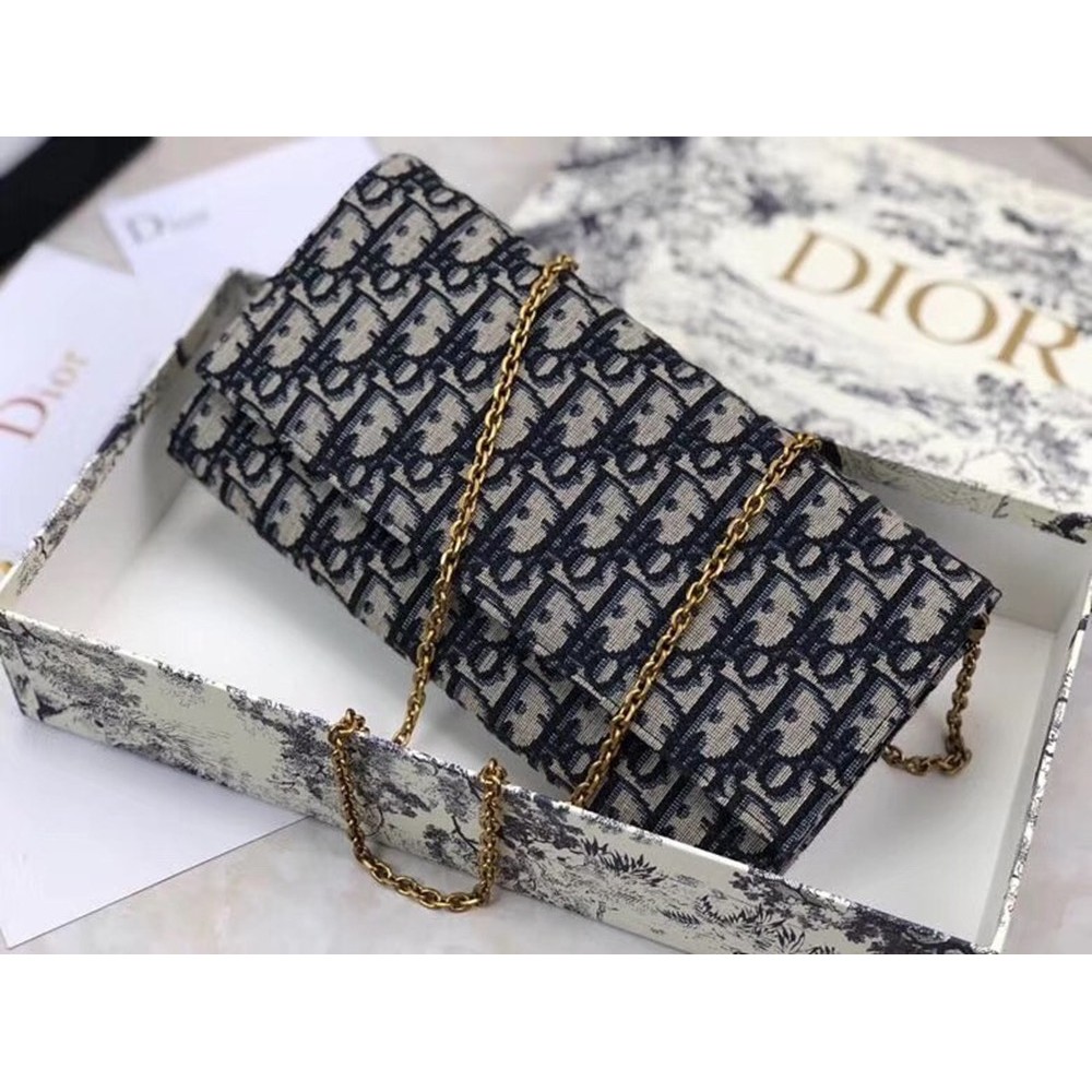 Dior Clutch Bag On Chain In Blue Oblique Canvas TDBS25053