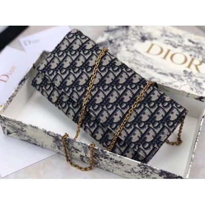 Dior Clutch Bag On Chain In Blue Oblique Canvas TDBS25053