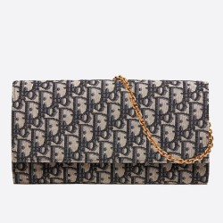 Dior Clutch Bag On Chain In Blue Oblique Canvas TDBS25053